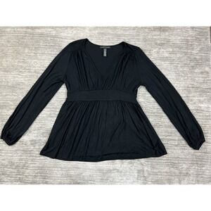 Apostrophe Top Womens L Black V-Neck Long Sleeve Empire Waist Peplum Jersey